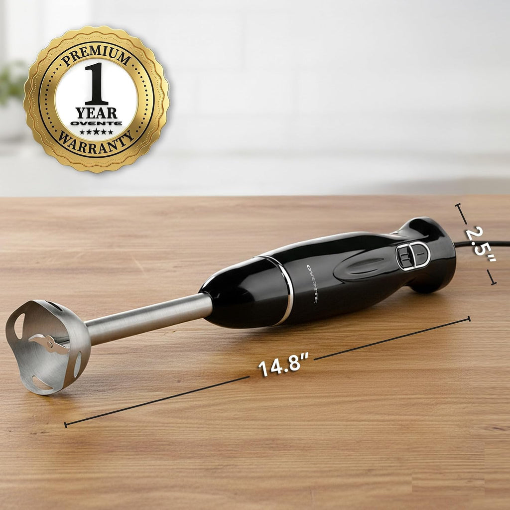 Ovente Immersion Hand Blender, 300W Electric Handheld Stick Mixer With 2 Mixing Speeds And Stainless Steel Blades For Smoothies, Purees & Baby Food, Black Hs560B