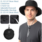 Travel Waterproof Summer Sun Bucket Hat Packable Quick Dry Beach Hats for Women Lightweight Outdoor Rain Hat with Adjustable Chin Strap Travel Hiking Fishing Cap for Women Men Black