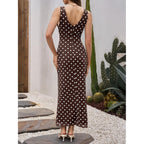Wenrine Womens Summer Polka Dot Maxi Dress Mesh Wedding Guest Bodycon Sexy V Neck Sleeveless Party Dresses