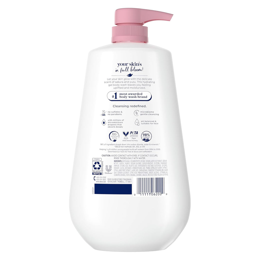 Dove 24Hr Lotion Body Wash Uplift Sakura Blossom & Yuzu, 30.6 Oz | Hydrating Body Wash With Micromoisture And A Floral Citrus Scent