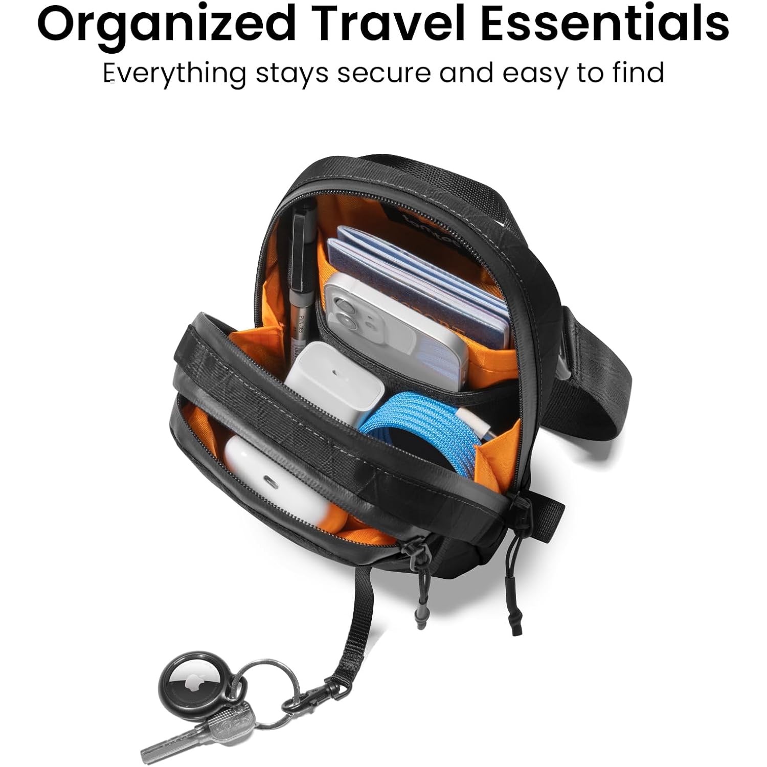 Tomtoc Aviator-T37 Travel Crossbody Sling Bag With Rfid Blocking, Holds Passports With Anti-Theft Lockable Zippers