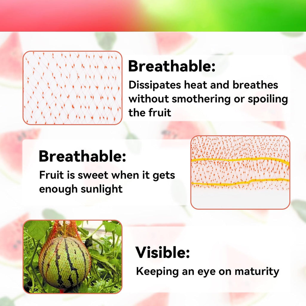 Maqihan 40 Pcs Watermelon Nets Heavy Duty - Melon Hammock For Garden | Cantaloupe Support Slings For Trellis Hanging, Reusable Mesh Bags For Fruits, Vegetables, Seafood & Nuts, Red 17.7 Inch