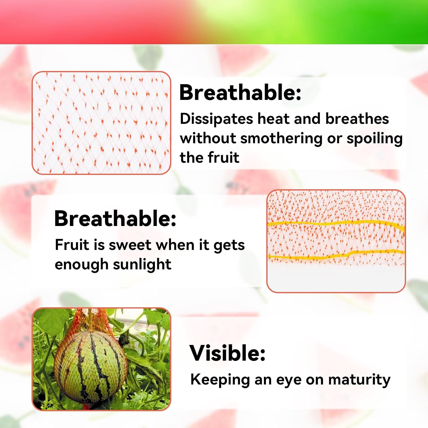 Maqihan 40 Pcs Watermelon Nets Heavy Duty - Melon Hammock For Garden | Cantaloupe Support Slings For Trellis Hanging, Reusable Mesh Bags For Fruits, Vegetables, Seafood & Nuts, Red 17.7 Inch