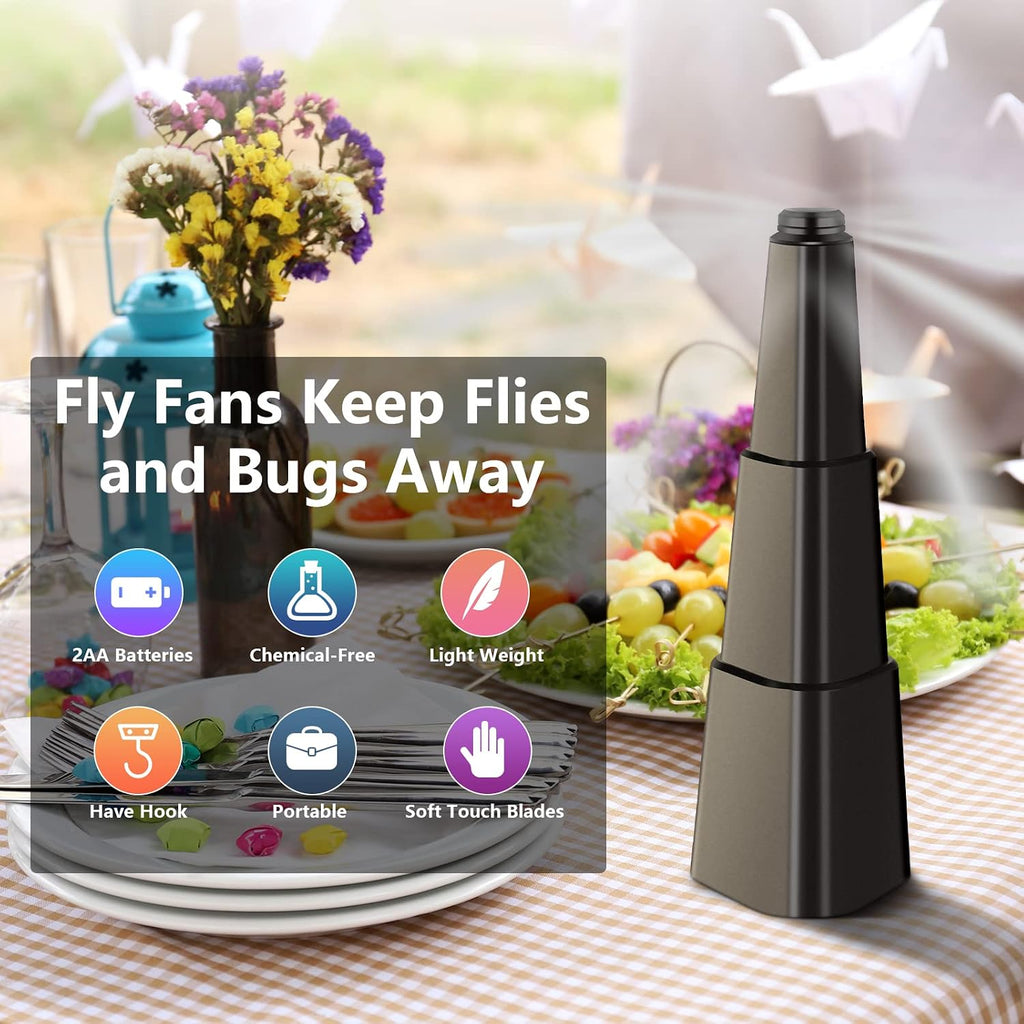 Amiaedu Fly Fans For Tables, Fly Repellent Fan For Indoor/Outdoor, Food Fans To Keep Flies Away For Party, Bbq, Home, Picnics, Travel, Portable And Easy Use 6 Pack (Black)