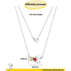 Peanuts Official Snoopy and Woodstock Necklaces, Silver Flash-Plated with Red Crystal Heart, Valentines Gifts for Her