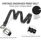 Womens-Hollow Flower Genuine-Leather-Belts - 1.2" Wide Plus Size Soft Leather Belt for Jeans Dresses Pants