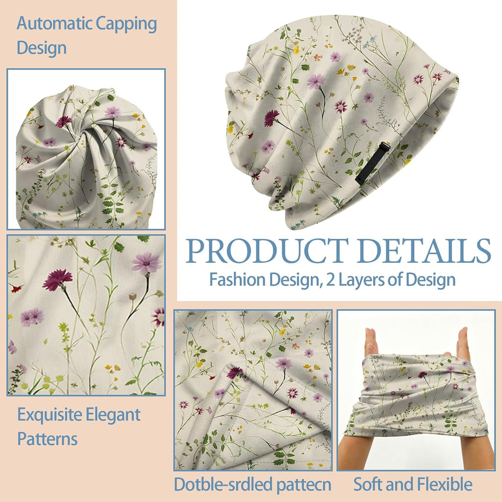 Chemo Cap Adjustable Slouchy Beanie Cancer Headwear Hats Stretch Soft for Men Women Girls Aesthetic Cute Floral