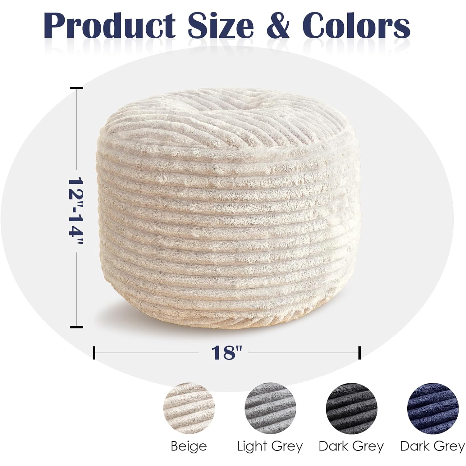 Round Ottoman,Corduroy Pouf Ottoman Foot Rest,Beige,18X14 In | Storage Ottoman Footstool For Living Room,18X14 Soft Floor Poufs,Memory Foam Filling,Footrest Only