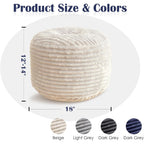 Stuffed Round Ottoman,Corduroy Pouf Ottoman Foot Rest,18 X 14 In,Beige | Memory Foam Filling,Pouf Storage Ottoman Footstool For Living Room,18 X 14 Floor Poufs For Couch,Footrest Only