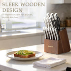 Astercook Knife Set, Kitchen Knives Set with Block and Sharpener Full Tang 15 Pcs Premium Stainless Steel Knives, Dishwasher Safe Knife Set with Anti-slip Ergonomic Handle, Walnut, Mothers Day Gifts
