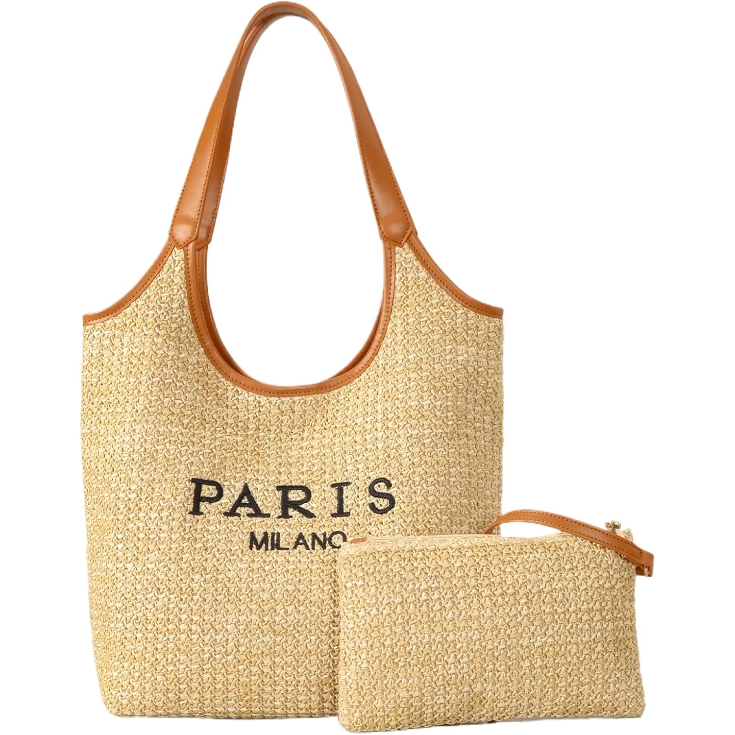 Straw Tote Bags For Women, Summer Straw Purses And Handbags Shoulder Woven Raffia Beach Bag With Coin Purse