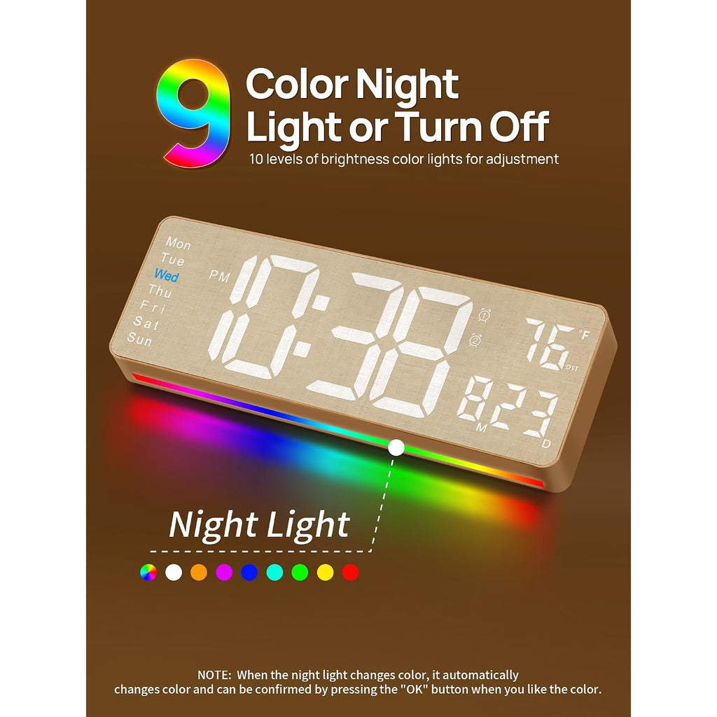 Mashi 2026 Upgrade Digital Wall Clock, 16" Large Display Digital Clock With Remote Control, Auto-Dimming Wall Clock With Night Light, Dst, Date Week,Temp For Living Room, Gift For Elderly (Beige)
