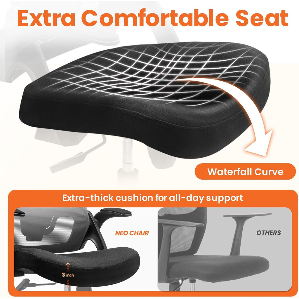 Neo Chair Office Desk Chair Gaming Computer High Back Support Mesh Comfy Seat With Adjustable Ergonomic Headrest Lumbar Rolling Flip-Up Armrests And Wheels (Black)