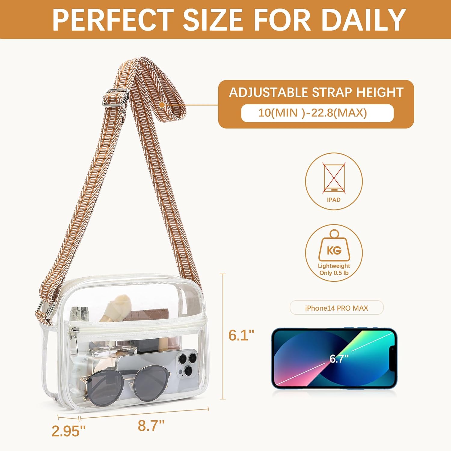 Bostanten Clear Bag For Women Stadium Approved Clear Bags Crossbody Purse Trendy For Concerts Sports Events