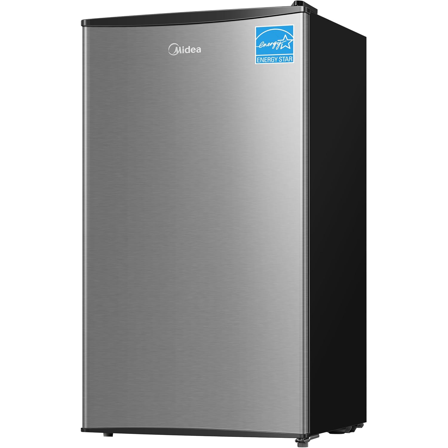 Midea Merm33S1Ast Mini Fridge, 3.3 Cu.Ft Compact Fridge With Internal Light, Adjustable Thermostat, Reversible Door, Low Noise For Dorm, Office, Bedroom, Stainless Steel