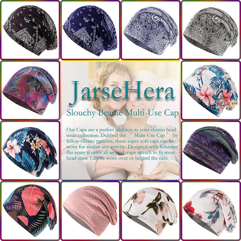 JarseHera Womens Slouchy Beanie Soft Chemo Caps Breathable Cancer Headwear Hats Turban 1 Pair,flower Style A-pink