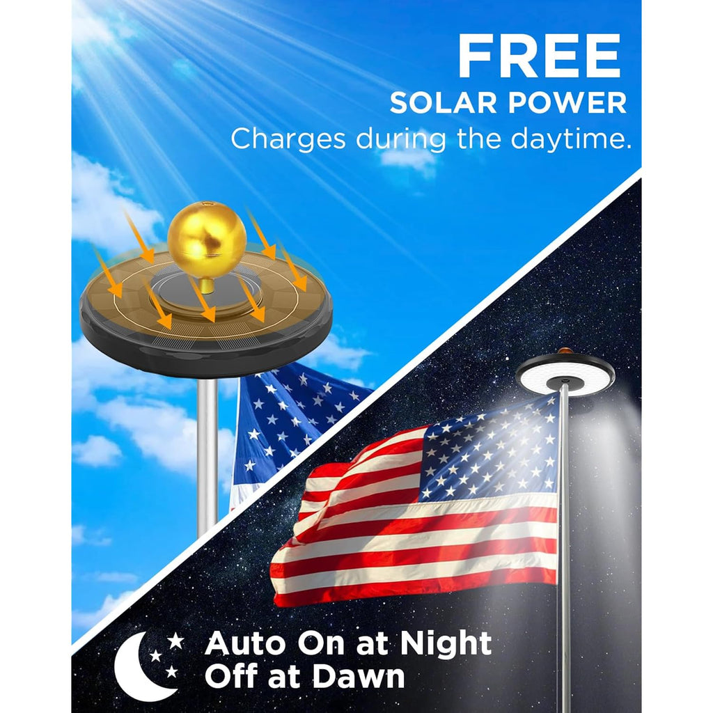 Solar Flag Pole Light For American Flag, 132 Led Solar Flagpole Light With 2600Mah Battery For 15-25 Ft Flagpoles, Dusk To Dawn Auto On/Off, 3 Brightness Modes, Ip65 Waterproof Outdoor Flag Light