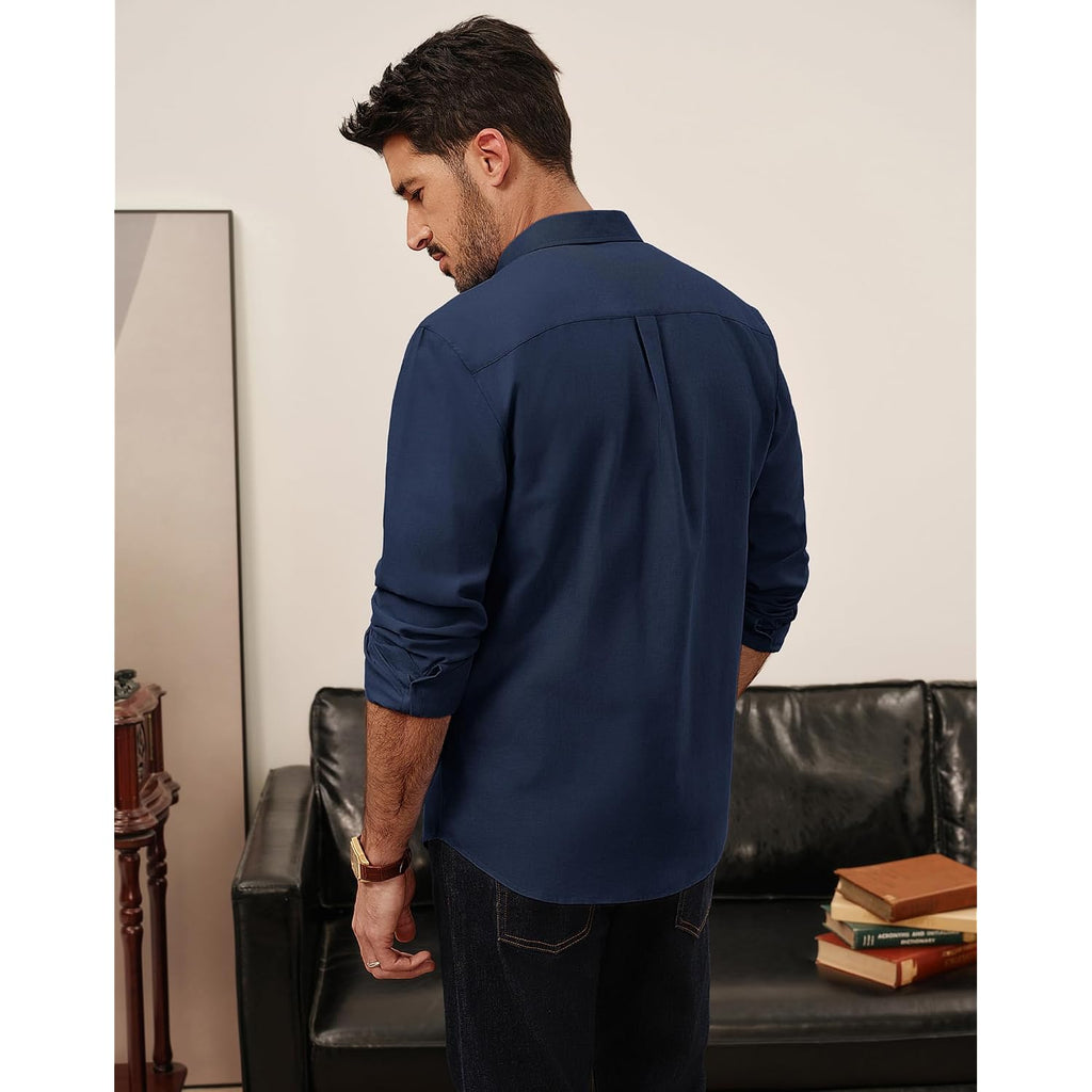Pj Paul Jones Men'S Oxford Button Down Shirt Long Sleeve Regular Fit Business Casual Dress Shirts With Chest Pocket