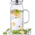 Bivvclaz 2 Liter 68 oz Glass Pitcher with Lid and Handle, Glass Carafe for Hot/Cold Water, Large Iced Tea Pitcher for Coffee, Juice and Homemade Beverage