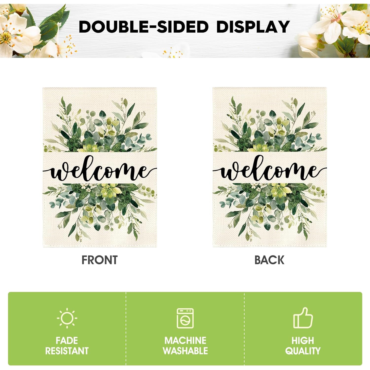 Avoin Colorlife Spring Summer Floral Welcome Garden Flag Outside 12X18 Inch | Double Sided, Weather & Fade Resistant, Yard Outdoor Decoration, All Season, Eucalyptus Greenery