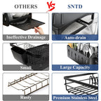 Sntd Dish Drying Rack For Kitchen Counter - Large Dish Rack With Drainboard, Rustproof Dish Drainer With Utensil Holder For Sink, Black