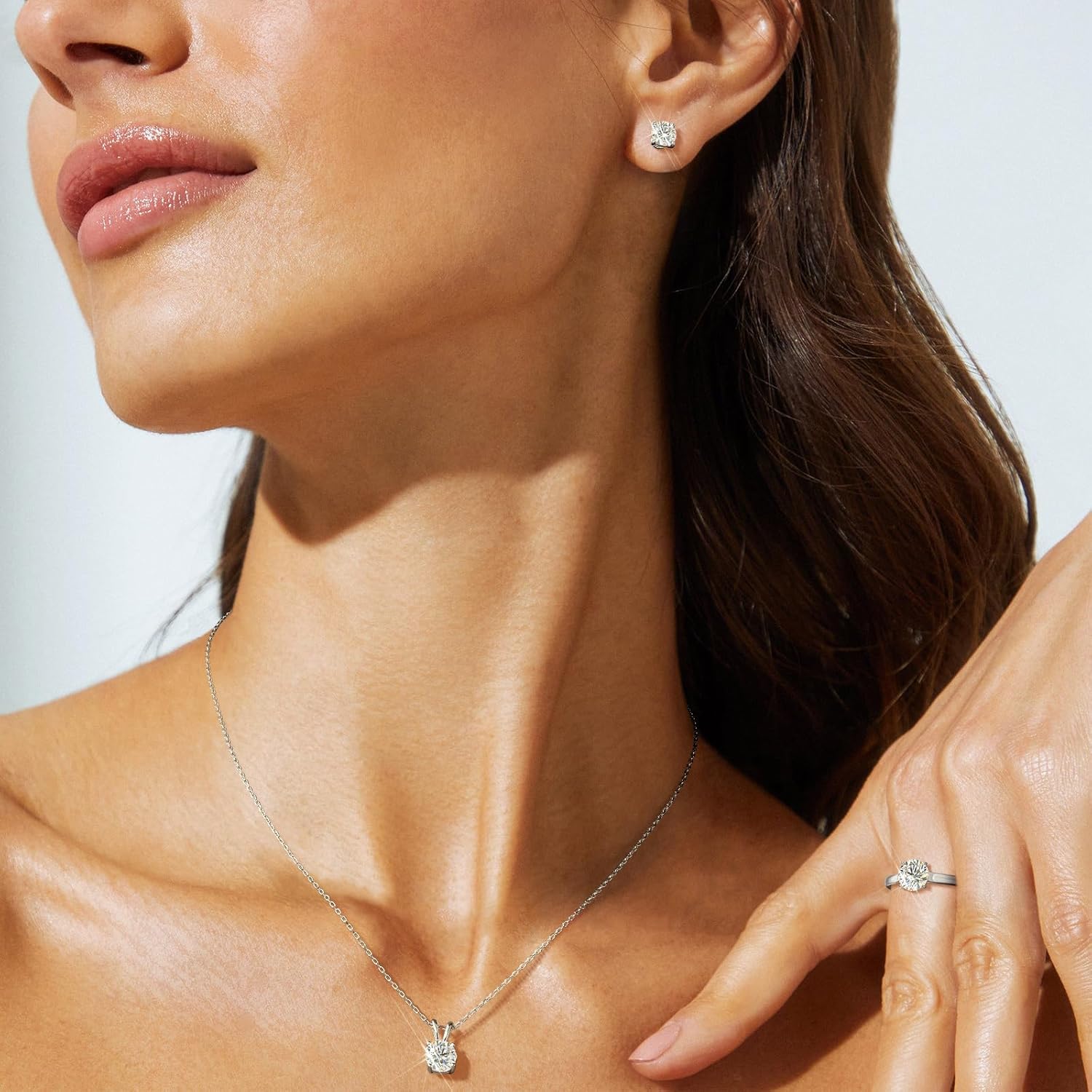 shownii Diamond Necklace Certified LAB GROWN Round Diamond Solitaire Necklaces for Women 0.5-1CT 14K Gold Plated Sterling Silver 4 Prong Solitaire Pendant Jewelry (I-J Color, SI1-VS2 Clarity)