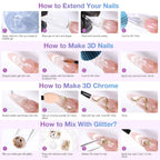 All-in-One Solid Builder Nail Gel Kit: 60g Hard Gel with 3D Mold, 6-Color Powders & Nail Art Tools (Nail File, Cuticle Pusher, Pen), Non-Sticky for Nail Extension, DIY Salon, UV/LED Cured