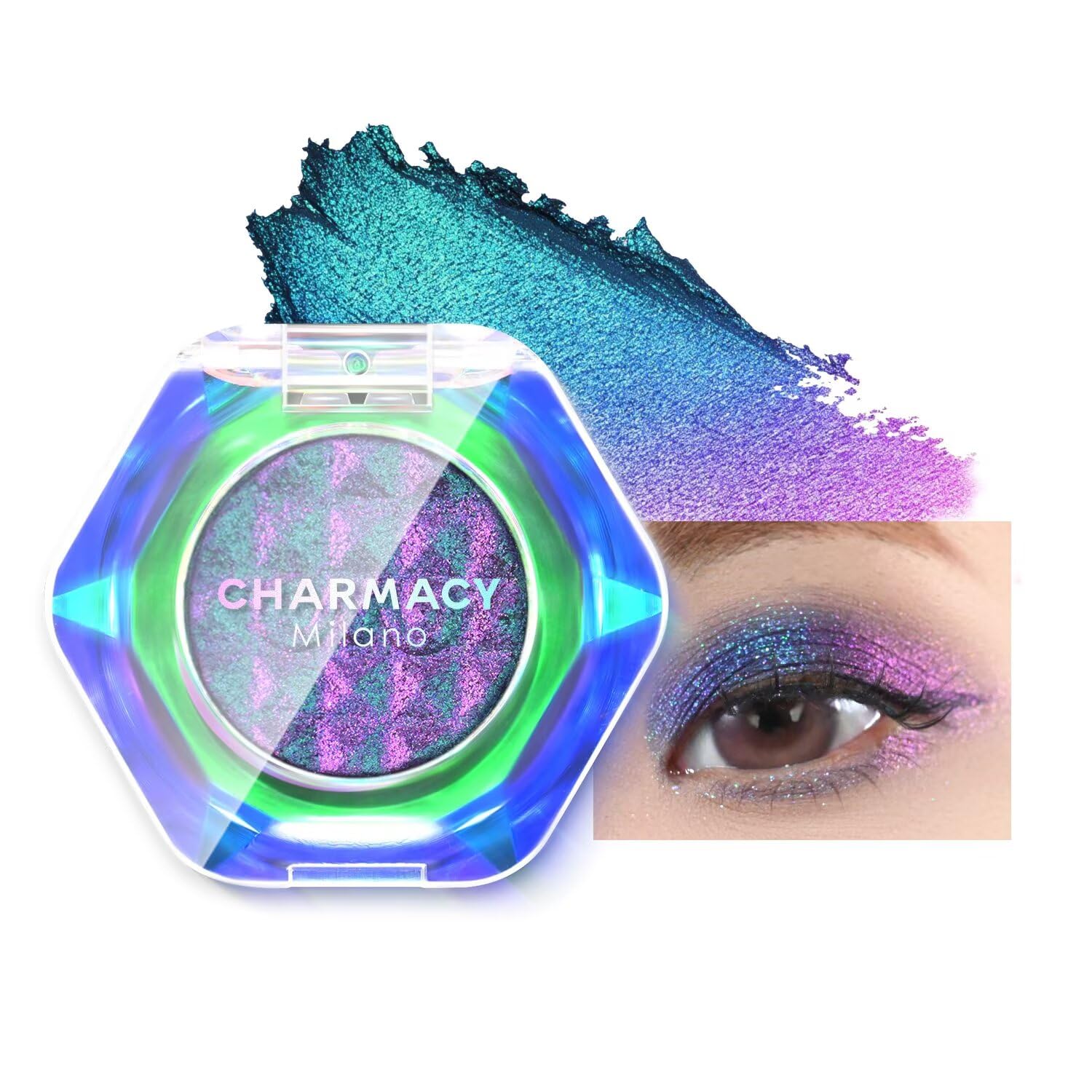CHARMACY Multichrome Glitter Eyeshadow, Intense Pigmentation Chameleon Sparkling Eyeshadow, Bright Highlighter Duochrome Eye Make Up, Multi-Reflective Finishes Glitter Metallic Eye Makeup #05