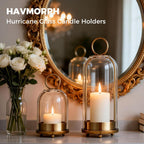 5"&4" Hurricane Glass Candle Holders, Hanging Brass Metal Candle Holder for Pillar Candles Table Coffee Table Decor Interior Decoration