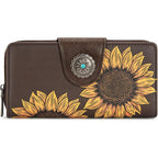 Montana West Women's Wallets Western Sunflower Wallet Women Large Capacity Credit Card Wallet Ladies Female Bifold Clutch Wallets with ID Window and Coin Purse