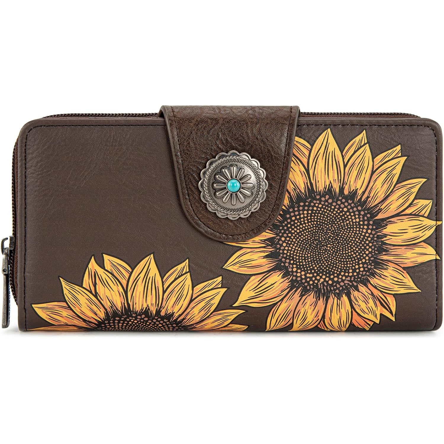 Montana West Women's Wallets Western Sunflower Wallet Women Large Capacity Credit Card Wallet Ladies Female Bifold Clutch Wallets with ID Window and Coin Purse