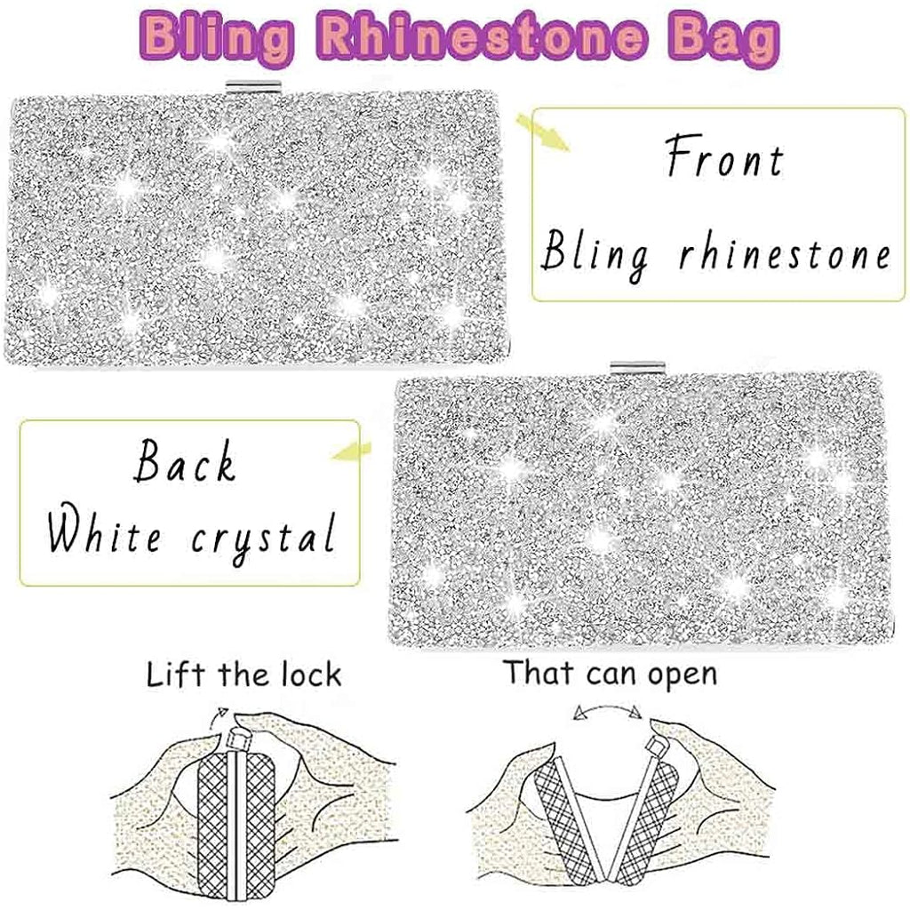 ELABEST Rhinestone Clutch Purse Bling Evening Bag for Women Formal Dress Wedding Double Sided Diamond Handbag