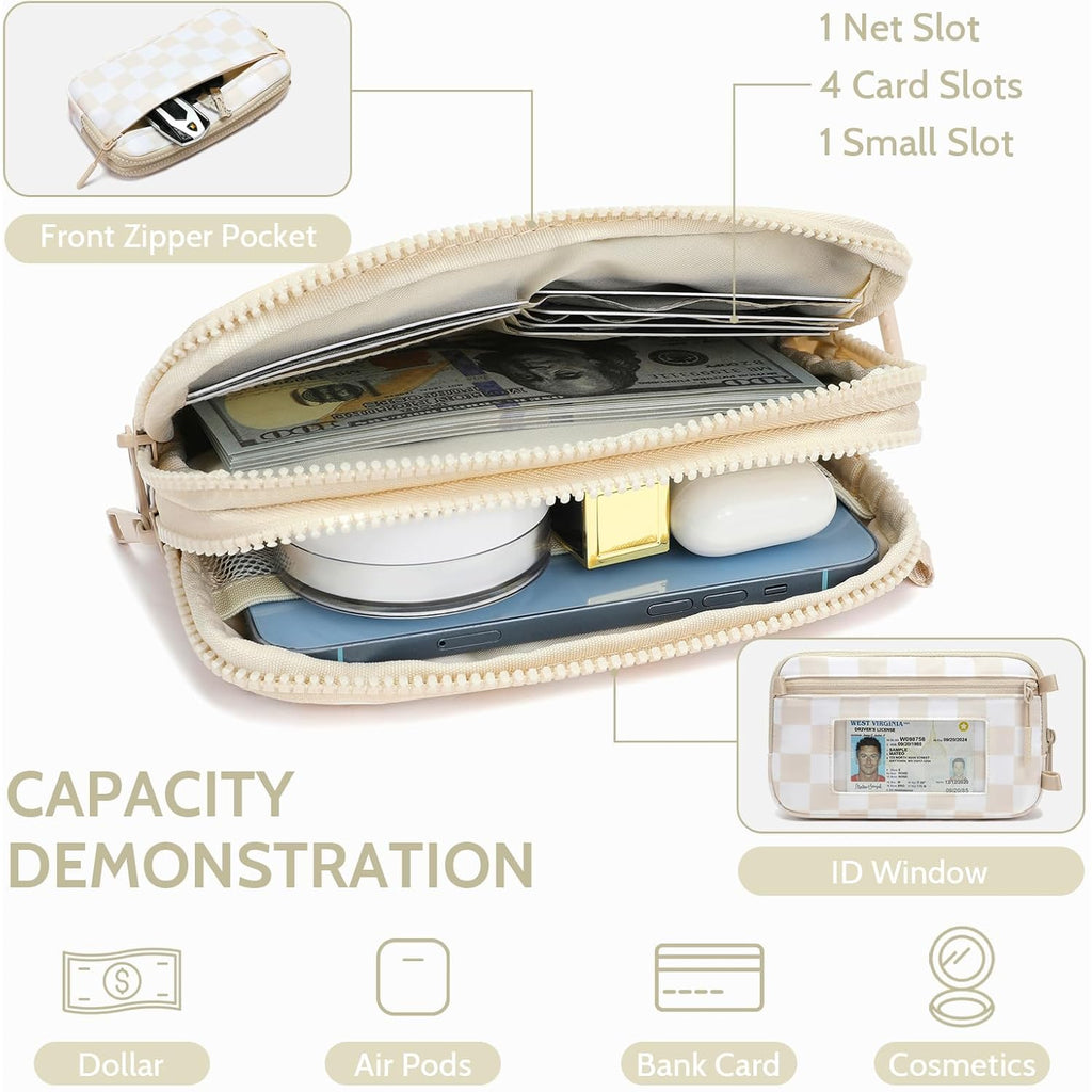 Fodoko Wristlet Wallets For Women Nylon Quilted Wallet With 4 Zippers,Travel Credit Card,Holder Cell Phone Organizer