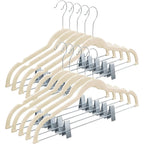 Home-It 10 Pack Velvet Hangers With Clips - Ivory Pants & Skirt Hangers - Ultra Thin No Slip Space-Saving For Pants, Skirts, Coats, Dresses, Tank Tops, Clothes