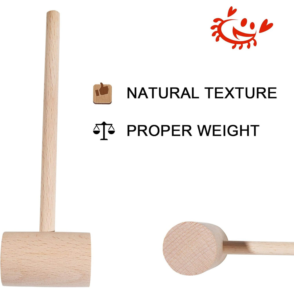 4Pcs Wooden Hammers, Natural Hardwood Crab Lobster Seafood Mallets