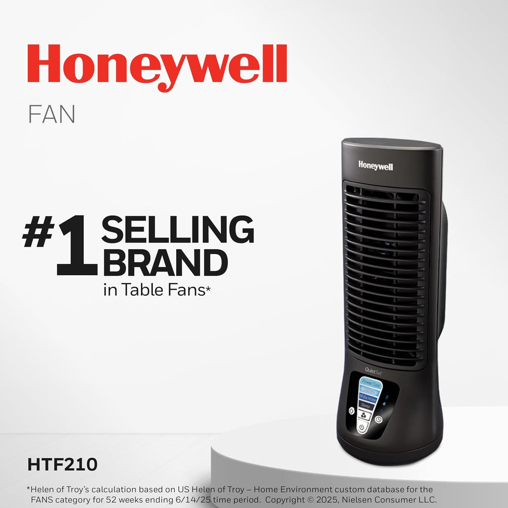 Honeywell Quietset Personal Table Fan, Oscillating Personal Desk Fan For Bedroom With Quiet Operation, 4 Levels Of Power And Sound, Black, Htf210B