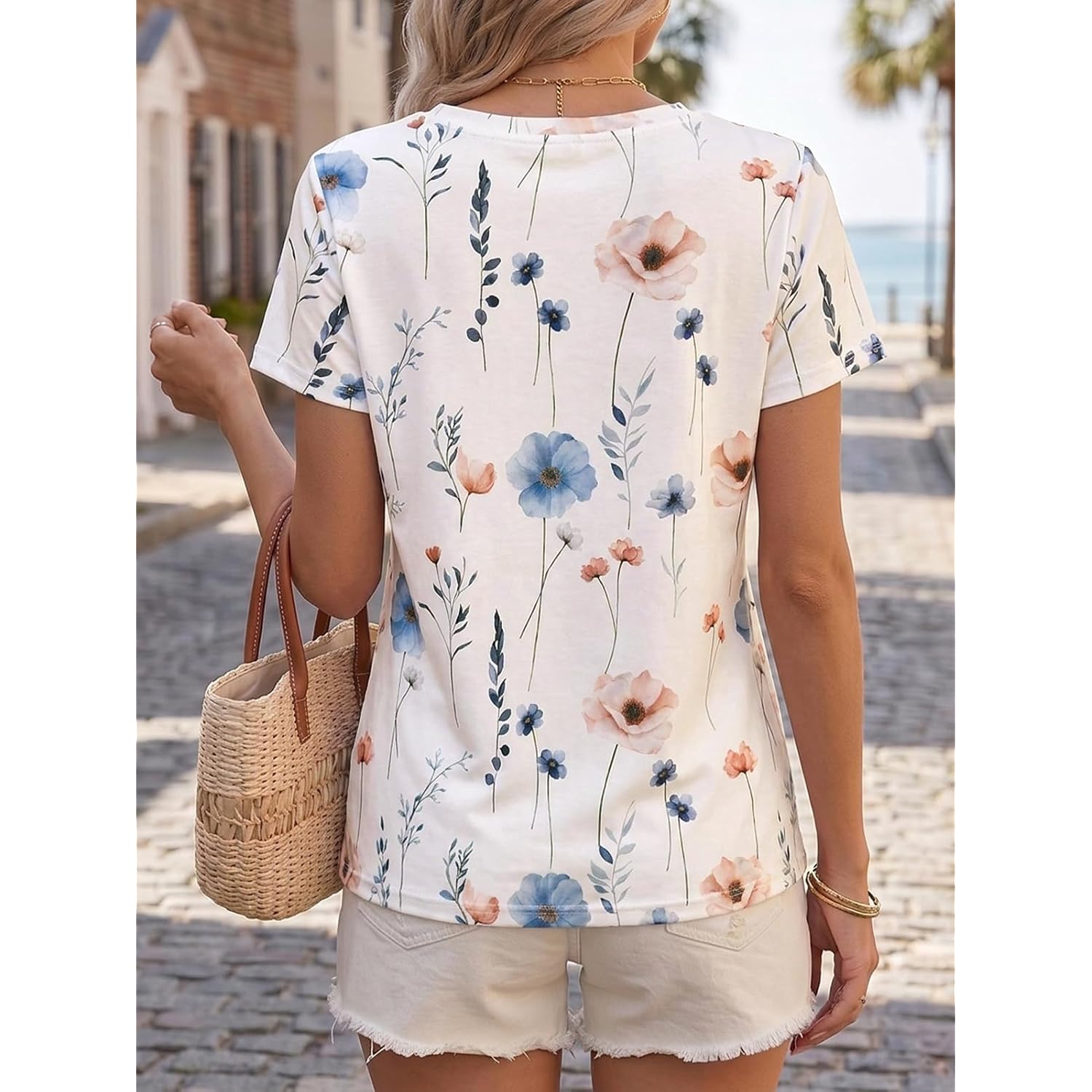 Cicy Bell Womens Summer Floral T-Shirts Short Sleeve Crew Neck Trendy Casual Tops Loose Fit Tees