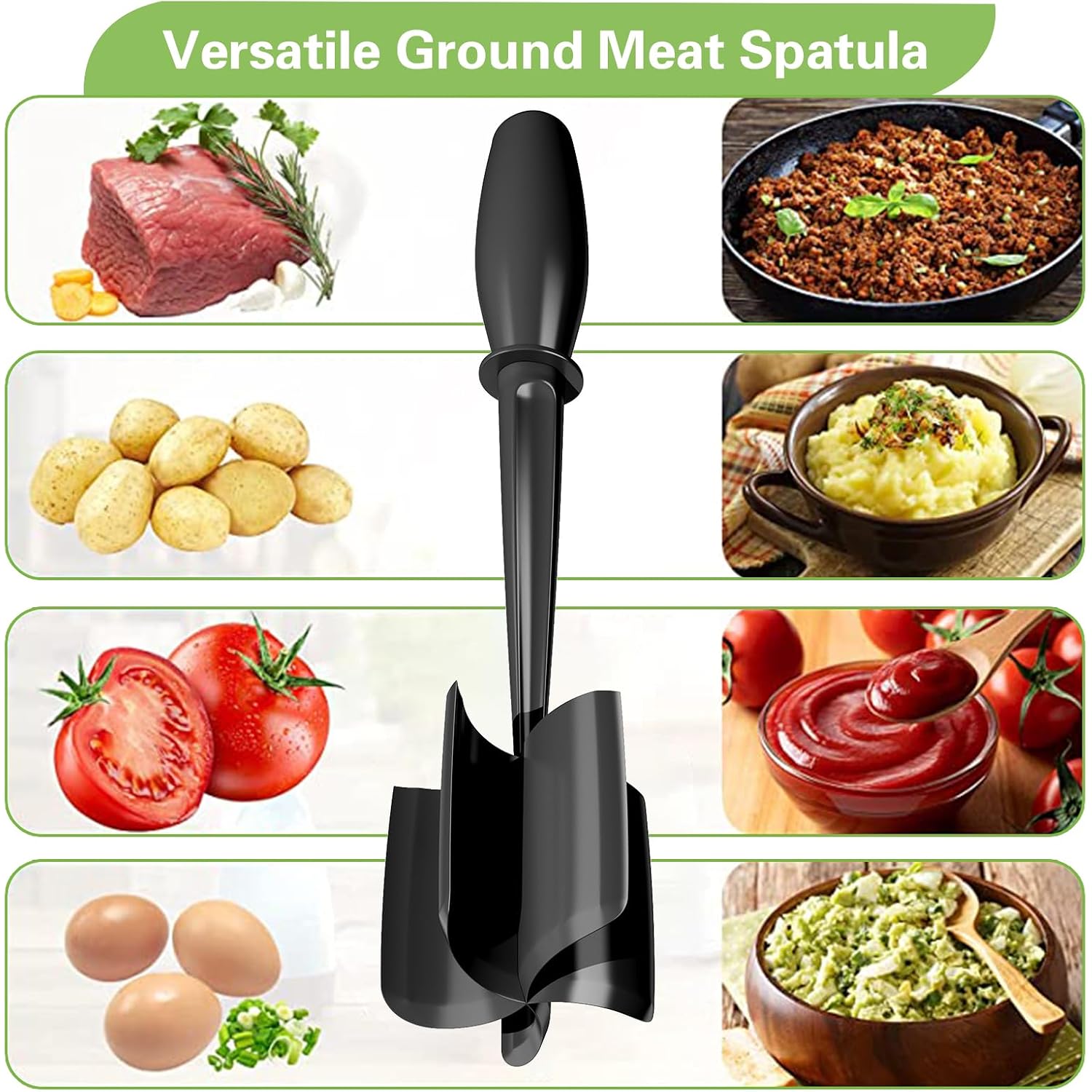 Meat Chopper, 5 Curve Blades Ground Beef Smasher, Heat Resistant Hamburger Smasher Tool, Nylon Potato Masher Utensil, Ground Meat Chopper, Meat Separator Tool For Hamburger, Non Stick Mix Chopper