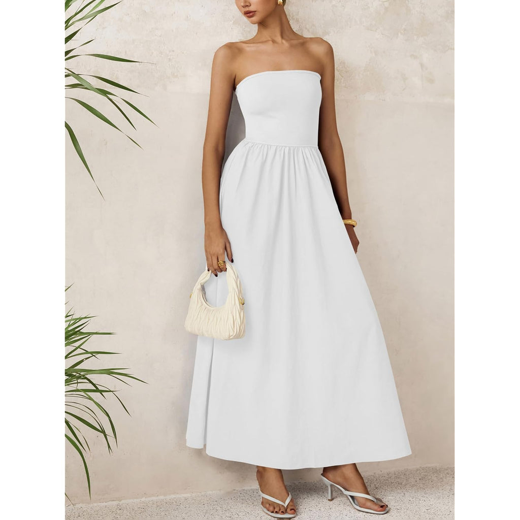 Prettygarden Women 2026 Summer Elegant Strapless Maxi Dress Tube Top Dress A Line Flowy Long Wedding Party Cocktail Dresses