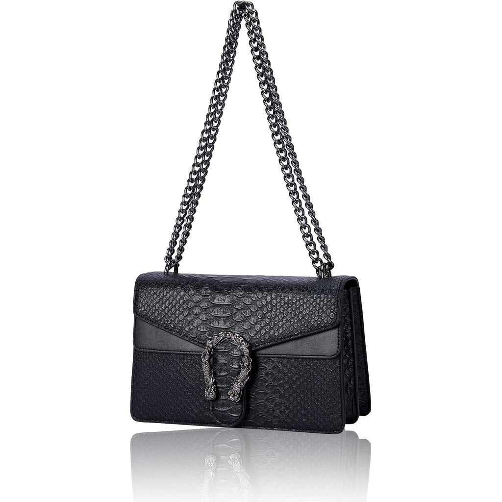 Leather Crossbody And Satchel Purse For Women - Classic Snake Print Chain Purse Luxury Pu Leather Bag
