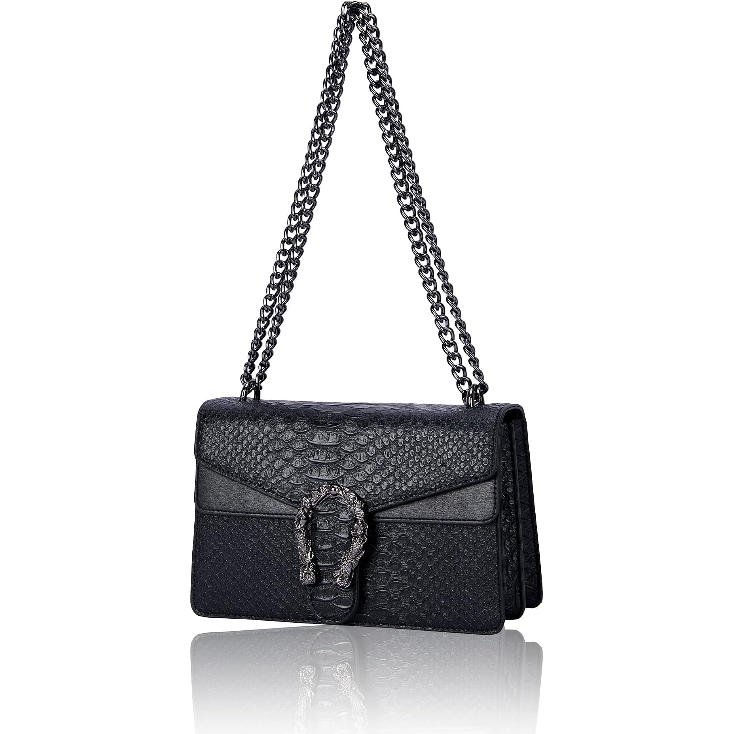 Leather Crossbody And Satchel Purse For Women - Classic Snake Print Chain Purse Luxury Pu Leather Bag