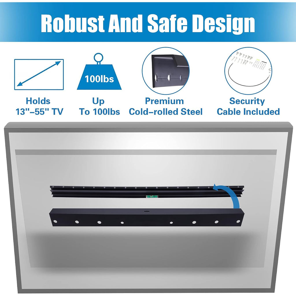 Studless Drywall Tv Mount For 13-55 Inch Tvs, No Stud Tv Wall Bracket Max Vesa 400X400Mm Up To 100 Lbs Universal Fits Most Led Lcd Plasma Flat/Curved Screen Tvs & Monitors-Upgraded Bubble Level