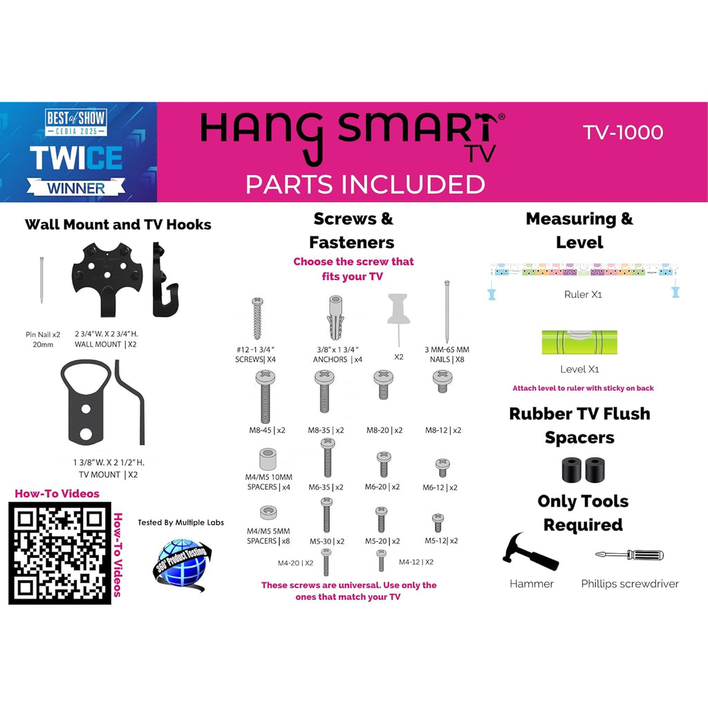 HangSmart TV® Wall Mount NO Stud - Original & Patented Easy Install, DIY for 19-100" TVs, Holds Up to 150LBS, Fits Most LED LCD Flat Screens & Monitors, Includes Hardware
