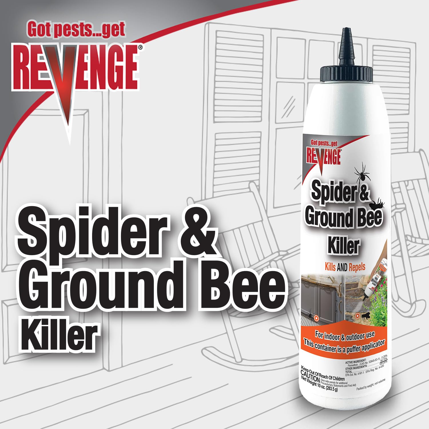 Revenge Spider & Ground Bee Killer, 10 Oz Ready-To-Use Dust Treatment | For Indoors And Outdoors, Repels Ants, Repels Bees, Repels Roaches, Repels Spiders