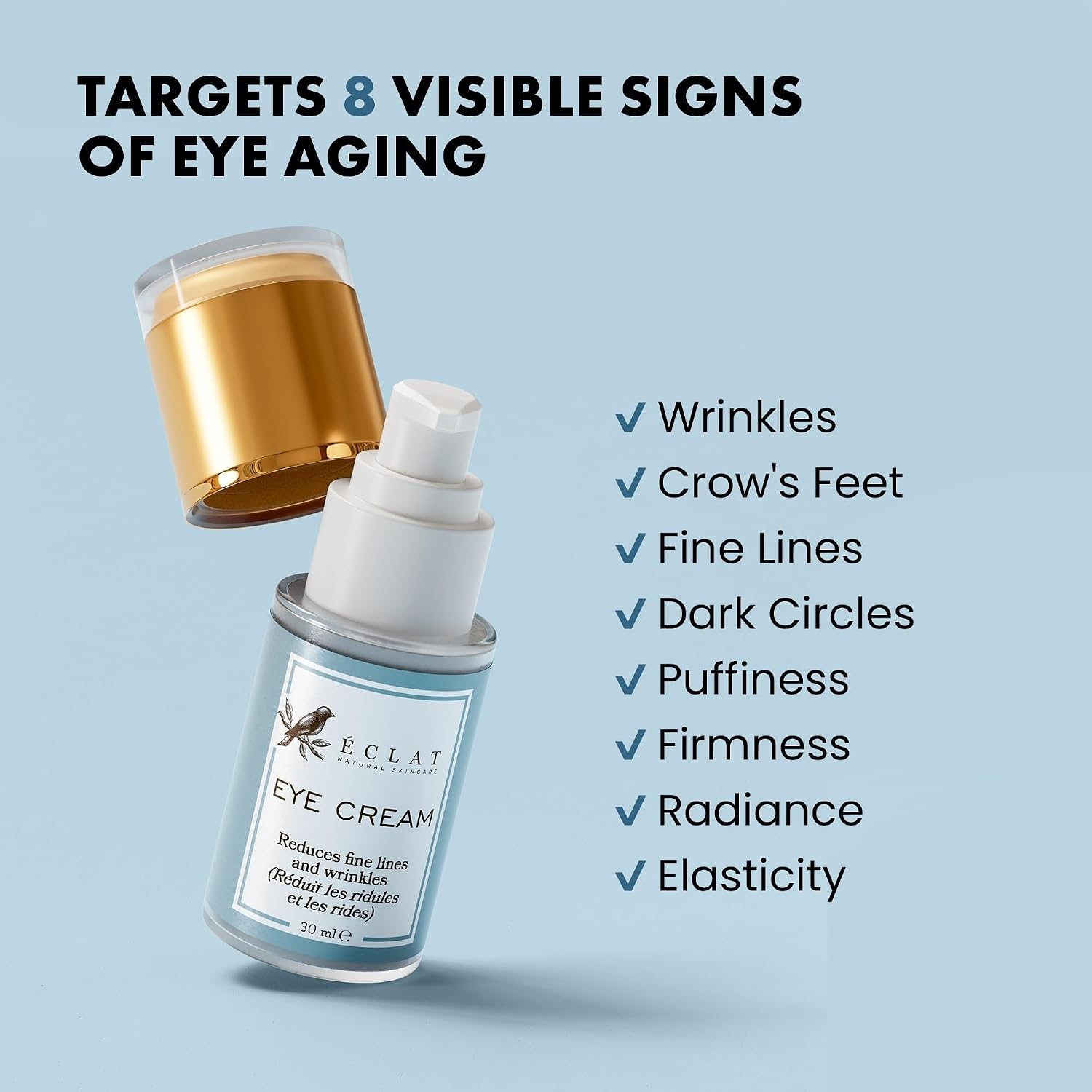 Eclat Skincare Under Eye Cream For Dark Circles & Puffiness – Anti Aging Formula For Wrinkles - Moisturizer For Fine Lines, Crows Feet & Eye Bags – Hydrating Treatment For Firming & Smoothing - 30Ml