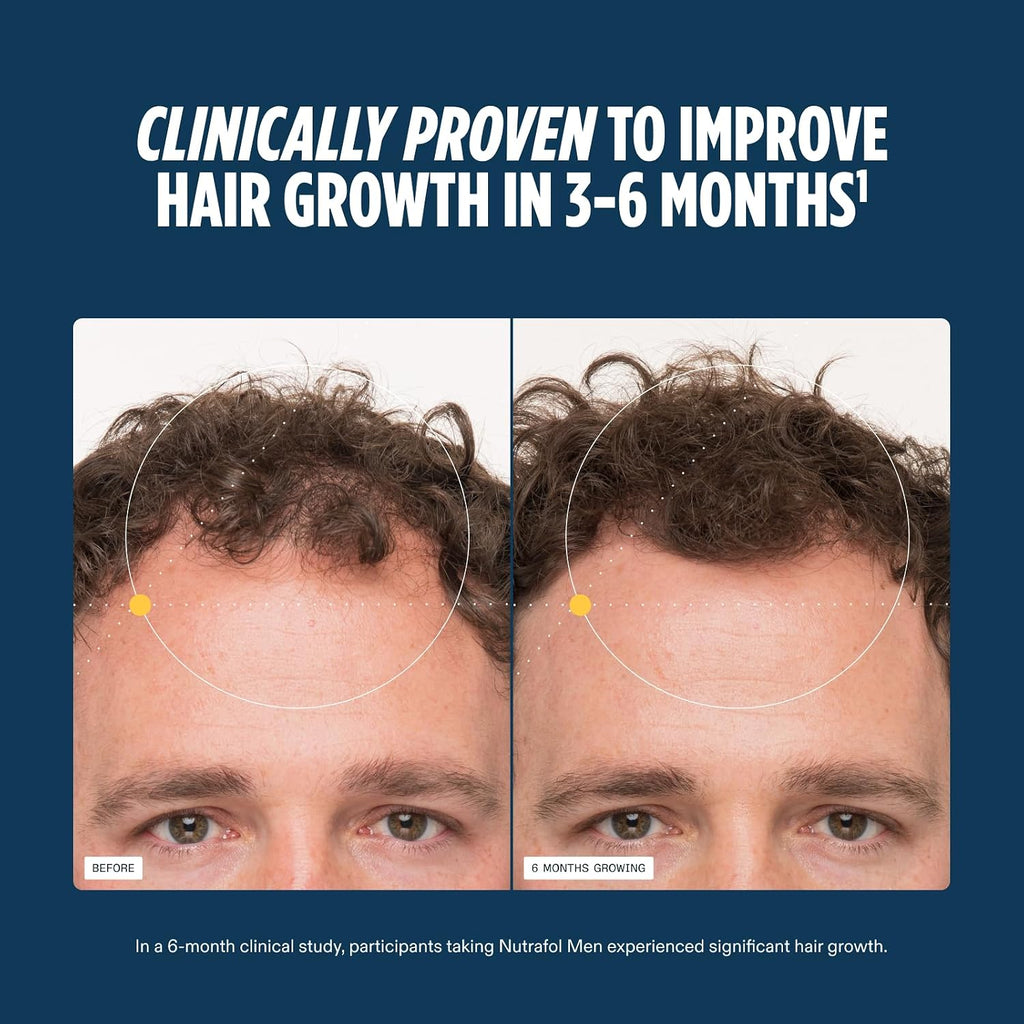Nutrafol Men'S Hair Growth Supplements, Clinically Tested For Visibly Thicker Hair And Scalp Coverage, Dermatologist Recommended - 1 Month Supply, 1 Refill Pouch