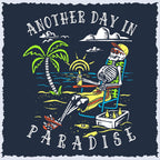 Salty Bones Another Day In Paradise Tropical Beach Graphic T-Shirt, 100% Ringspun Cotton, Classic Fit,Printed In Usa