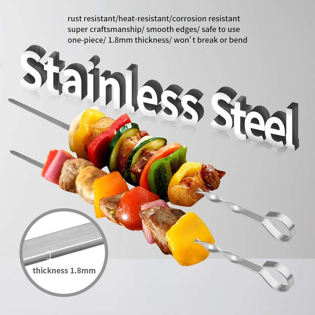 Skewers - 17" Kabob Skewers For Grilling, Metal Sticks For Kabobs Stainless Steel Flat Long Shish Kebab Reusable Grill Bbq Barbecue Sticks For Meat Chicken Vegetable, 12 Pack Bonus 14 Inch