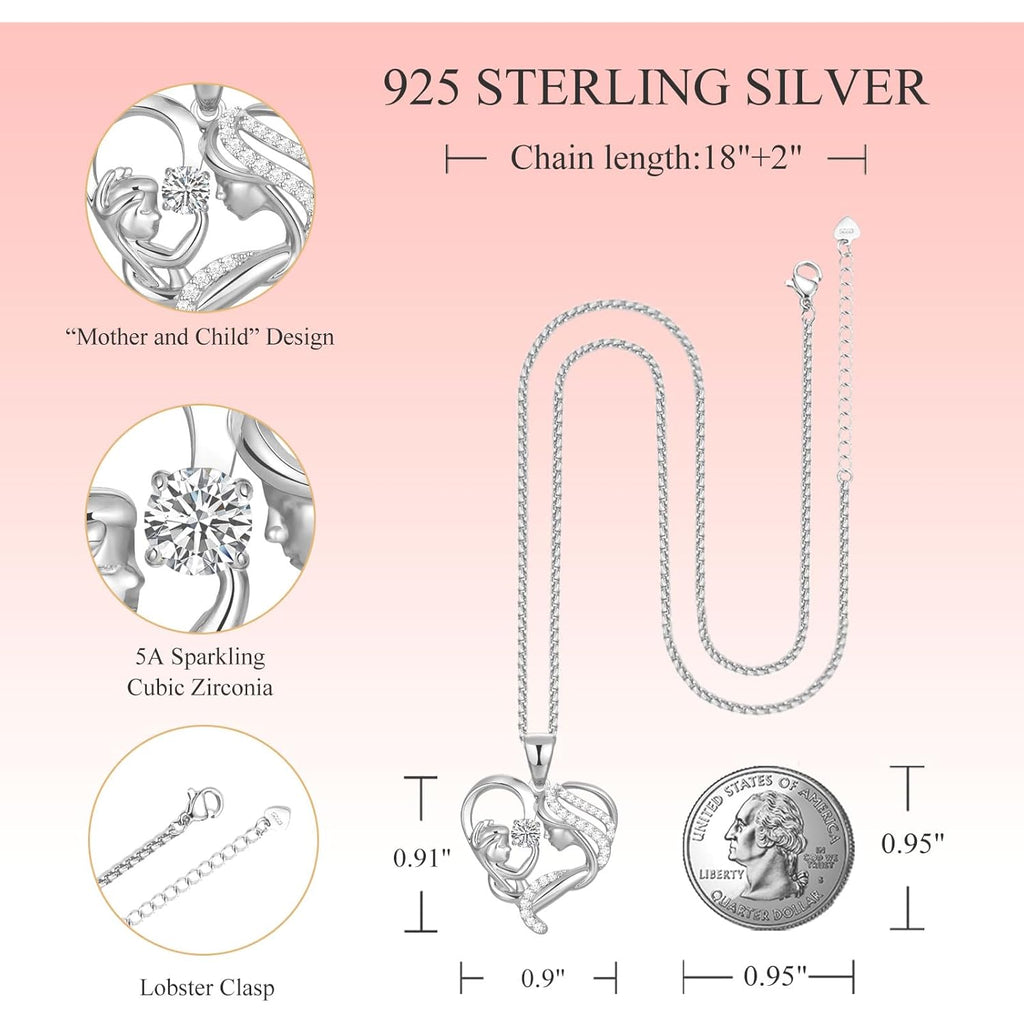 1st Mothers Day Gift for New Mom 925 Sterling Silver Mother Child Necklace as First Mothers Day Gifts for Pregnant Daughter Wife