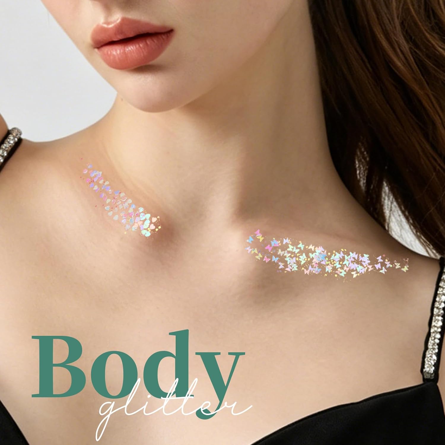 Teenitor Clear White Body Glitter Face Glitter Hair Glitter for Women, 9 Shapes Face, Body Hair Glitter Gel, Makeup Glitter for Concerts Music Festival Birthday Party Halloween